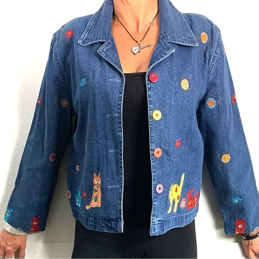Vintage Cat Embroidered Jacket 